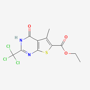 molecular formula C11H9Cl3N2O3S B2600921 ethyl 5-methyl-4-oxo-2-(trichloromethyl)-3H,4H-thieno[2,3-d]pyrimidine-6-carboxylate CAS No. 568550-85-6