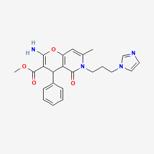 molecular formula C23H24N4O4 B2600925 methyl 2-amino-6-[3-(1H-imidazol-1-yl)propyl]-7-methyl-5-oxo-4-phenyl-4H,5H,6H-pyrano[3,2-c]pyridine-3-carboxylate CAS No. 868213-23-4