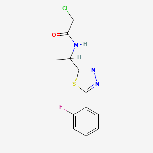 molecular formula C12H11ClFN3OS B2600947 2-Chloro-N-[1-[5-(2-fluorophenyl)-1,3,4-thiadiazol-2-yl]ethyl]acetamide CAS No. 2411260-09-6