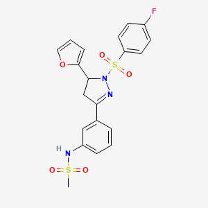 molecular formula C20H18FN3O5S2 B2600959 N-{3-[1-(4-fluorobenzenesulfonyl)-5-(furan-2-yl)-4,5-dihydro-1H-pyrazol-3-yl]phenyl}methanesulfonamide CAS No. 851782-32-6
