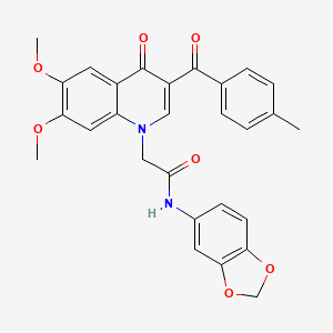 N-(1,3-benzodioxol-5-yl)-2-[6,7-dimethoxy-3-(4-methylbenzoyl)-4-oxoquinolin-1-yl]acetamide