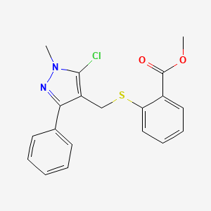 molecular formula C19H17ClN2O2S B2601001 methyl 2-{[(5-chloro-1-methyl-3-phenyl-1H-pyrazol-4-yl)methyl]sulfanyl}benzenecarboxylate CAS No. 318234-12-7