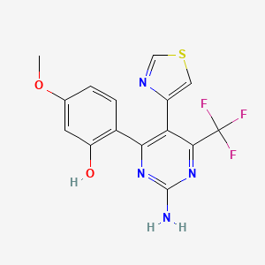 2-(2-Amino-5-(thiazol-4-yl)-6-(trifluoromethyl)pyrimidin-4-yl)-5-methoxyphenol