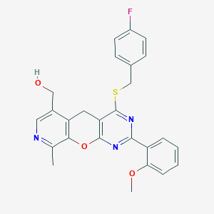 (4-((4-fluorobenzyl)thio)-2-(2-methoxyphenyl)-9-methyl-5H-pyrido[4',3':5,6]pyrano[2,3-d]pyrimidin-6-yl)methanol