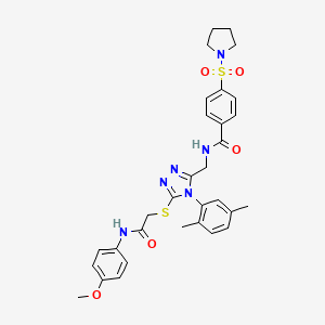 molecular formula C31H34N6O5S2 B2601064 N-((4-(2,5-dimethylphenyl)-5-((2-((4-methoxyphenyl)amino)-2-oxoethyl)thio)-4H-1,2,4-triazol-3-yl)methyl)-4-(pyrrolidin-1-ylsulfonyl)benzamide CAS No. 394230-83-2