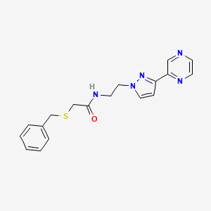 molecular formula C18H19N5OS B2601078 2-(benzylthio)-N-(2-(3-(pyrazin-2-yl)-1H-pyrazol-1-yl)ethyl)acetamide CAS No. 2034605-96-2