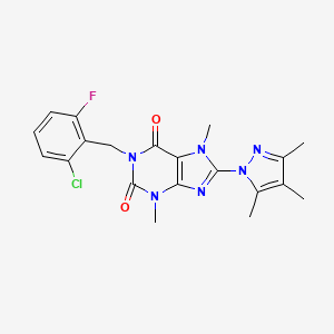molecular formula C20H20ClFN6O2 B2601081 1-(2-chloro-6-fluorobenzyl)-3,7-dimethyl-8-(3,4,5-trimethyl-1H-pyrazol-1-yl)-1H-purine-2,6(3H,7H)-dione CAS No. 1013971-44-2