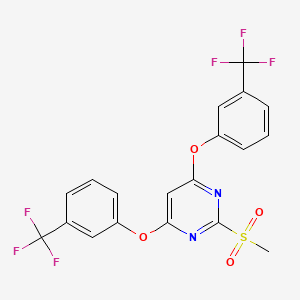 molecular formula C19H12F6N2O4S B2601089 4,6-Bis(3-(trifluoromethyl)phenoxy)-2-pyrimidinyl methyl sulfone CAS No. 329701-98-6