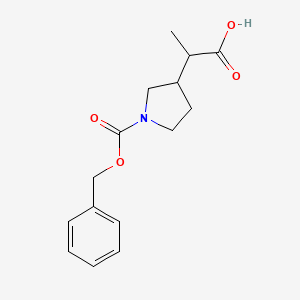 molecular formula C15H19NO4 B2601093 2-(1-Phenylmethoxycarbonylpyrrolidin-3-yl)propanoic acid CAS No. 2287331-91-1