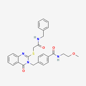 molecular formula C28H28N4O4S B2601100 4-((2-((2-(benzylamino)-2-oxoethyl)thio)-4-oxoquinazolin-3(4H)-yl)methyl)-N-(2-methoxyethyl)benzamide CAS No. 1115324-23-6