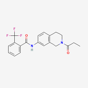 molecular formula C20H19F3N2O2 B2601104 N-(2-propanoyl-1,2,3,4-tetrahydroisoquinolin-7-yl)-2-(trifluoromethyl)benzamide CAS No. 955760-43-7