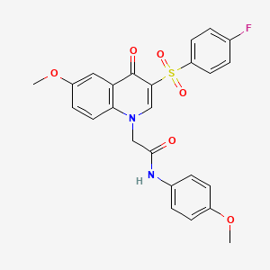 molecular formula C25H21FN2O6S B2601120 2-[3-(4-fluorobenzenesulfonyl)-6-methoxy-4-oxo-1,4-dihydroquinolin-1-yl]-N-(4-methoxyphenyl)acetamide CAS No. 866808-56-2
