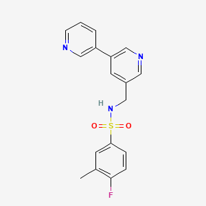 molecular formula C18H16FN3O2S B2601159 N-([3,3'-bipyridin]-5-ylmethyl)-4-fluoro-3-methylbenzenesulfonamide CAS No. 2176270-29-2