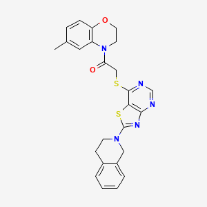 molecular formula C25H23N5O2S2 B2601203 1-(6-methyl-3,4-dihydro-2H-1,4-benzoxazin-4-yl)-2-{[2-(1,2,3,4-tetrahydroisoquinolin-2-yl)-[1,3]thiazolo[4,5-d]pyrimidin-7-yl]sulfanyl}ethan-1-one CAS No. 1189498-86-9