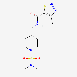 molecular formula C12H21N5O3S2 B2601310 N-((1-(N,N-dimethylsulfamoyl)piperidin-4-yl)methyl)-4-methyl-1,2,3-thiadiazole-5-carboxamide CAS No. 2034421-80-0