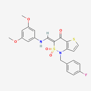 molecular formula C22H19FN2O5S2 B2601360 (3Z)-3-{[(3,5-dimethoxyphenyl)amino]methylene}-1-(4-fluorobenzyl)-1H-thieno[3,2-c][1,2]thiazin-4(3H)-one 2,2-dioxide CAS No. 894684-10-7