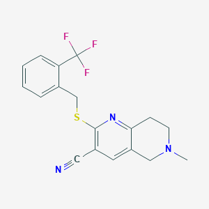 molecular formula C18H16F3N3S B2601399 6-methyl-2-({[2-(trifluoromethyl)phenyl]methyl}sulfanyl)-5,6,7,8-tetrahydro-1,6-naphthyridine-3-carbonitrile CAS No. 445382-45-6