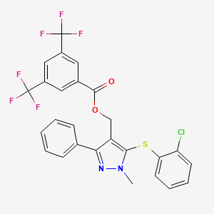 molecular formula C26H17ClF6N2O2S B2601412 {5-[(2-chlorophenyl)sulfanyl]-1-methyl-3-phenyl-1H-pyrazol-4-yl}methyl 3,5-bis(trifluoromethyl)benzenecarboxylate CAS No. 318289-58-6