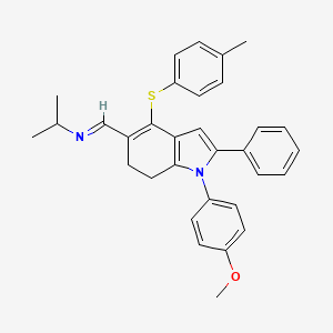 molecular formula C32H32N2OS B2601519 N-((E)-{1-(4-methoxyphenyl)-4-[(4-methylphenyl)sulfanyl]-2-phenyl-6,7-dihydro-1H-indol-5-yl}methylidene)-2-propanamine CAS No. 477869-24-2