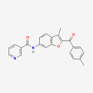 molecular formula C23H18N2O3 B2601525 N-[3-methyl-2-(4-methylbenzoyl)-1-benzofuran-6-yl]pyridine-3-carboxamide CAS No. 929504-89-2