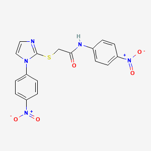 molecular formula C17H13N5O5S B2601570 N-(4-nitrophenyl)-2-((1-(4-nitrophenyl)-1H-imidazol-2-yl)thio)acetamide CAS No. 851079-62-4