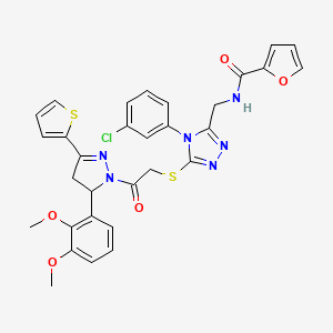 molecular formula C31H27ClN6O5S2 B2601577 N-((4-(3-chlorophenyl)-5-((2-(5-(2,3-dimethoxyphenyl)-3-(thiophen-2-yl)-4,5-dihydro-1H-pyrazol-1-yl)-2-oxoethyl)thio)-4H-1,2,4-triazol-3-yl)methyl)furan-2-carboxamide CAS No. 362506-62-5