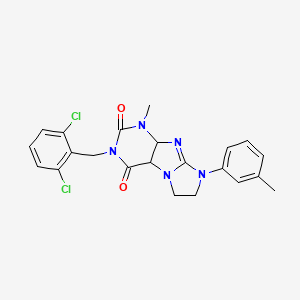 molecular formula C22H19Cl2N5O2 B2601600 3-[(2,6-dichlorophenyl)methyl]-1-methyl-8-(3-methylphenyl)-1H,2H,3H,4H,6H,7H,8H-imidazo[1,2-g]purine-2,4-dione CAS No. 893997-48-3