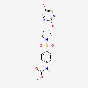 molecular formula C16H17FN4O5S B2601710 Methyl (4-((3-((5-fluoropyrimidin-2-yl)oxy)pyrrolidin-1-yl)sulfonyl)phenyl)carbamate CAS No. 2034579-63-8