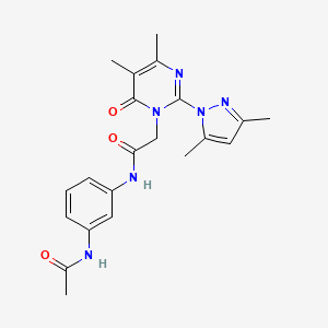 molecular formula C21H24N6O3 B2601778 2-[2-(3,5-dimethyl-1H-pyrazol-1-yl)-4,5-dimethyl-6-oxo-1,6-dihydropyrimidin-1-yl]-N-(3-acetamidophenyl)acetamide CAS No. 1002218-34-9