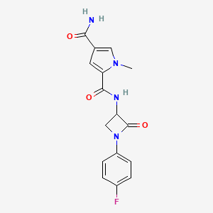 molecular formula C16H15FN4O3 B2601815 2-N-[1-(4-Fluorophenyl)-2-oxoazetidin-3-yl]-1-methylpyrrole-2,4-dicarboxamide CAS No. 2223735-91-7
