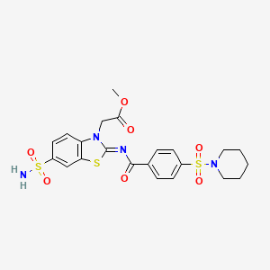 molecular formula C22H24N4O7S3 B2601859 Methyl 2-[2-(4-piperidin-1-ylsulfonylbenzoyl)imino-6-sulfamoyl-1,3-benzothiazol-3-yl]acetate CAS No. 865198-71-6