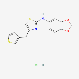 molecular formula C15H13ClN2O2S2 B2601861 N-(2H-1,3-benzodioxol-5-yl)-4-[(thiophen-3-yl)methyl]-1,3-thiazol-2-amine hydrochloride CAS No. 2034325-54-5