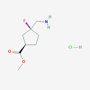 molecular formula C8H15ClFNO2 B2601902 rac-methyl(1R,3S)-3-(aminomethyl)-3-fluorocyclopentane-1-carboxylatehydrochloride CAS No. 2309431-56-7