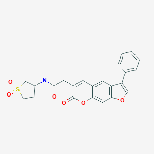 molecular formula C25H23NO6S B260198 N-(1,1-dioxidotetrahydrothiophen-3-yl)-N-methyl-2-(5-methyl-7-oxo-3-phenyl-7H-furo[3,2-g]chromen-6-yl)acetamide 