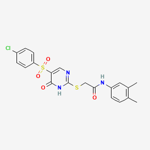 B2602032 2-[[5-(4-chlorophenyl)sulfonyl-6-oxo-1H-pyrimidin-2-yl]sulfanyl]-N-(3,4-dimethylphenyl)acetamide CAS No. 872196-96-8
