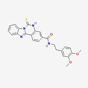 molecular formula C25H22N4O3S B2602132 N-[2-(3,4-dimethoxyphenyl)ethyl]-9-sulfanylidene-8,10,17-triazatetracyclo[8.7.0.0^{2,7}.0^{11,16}]heptadeca-1(17),2,4,6,11(16),12,14-heptaene-5-carboxamide CAS No. 440322-66-7