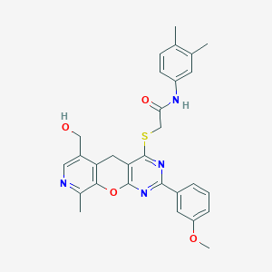 N-(3,4-dimethylphenyl)-2-((6-(hydroxymethyl)-2-(3-methoxyphenyl)-9-methyl-5H-pyrido[4',3':5,6]pyrano[2,3-d]pyrimidin-4-yl)thio)acetamide