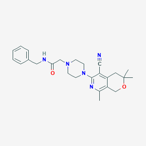 molecular formula C25H31N5O2 B260218 N-benzyl-2-[4-(5-cyano-3,3,8-trimethyl-3,4-dihydro-1H-pyrano[3,4-c]pyridin-6-yl)-1-piperazinyl]acetamide 