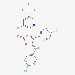 molecular formula C23H11Cl3F3NO2 B2602184 (5Z)-3-[3-chloro-5-(trifluoromethyl)pyridin-2-yl]-4-(4-chlorophenyl)-5-[(4-chlorophenyl)methylidene]-2,5-dihydrofuran-2-one CAS No. 320420-50-6