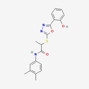 molecular formula C19H19N3O3S B2602201 N-(3,4-Dimethylphenyl)-2-((5-(2-hydroxyphenyl)-1,3,4-oxadiazol-2-yl)thio)propanamide CAS No. 332126-73-5