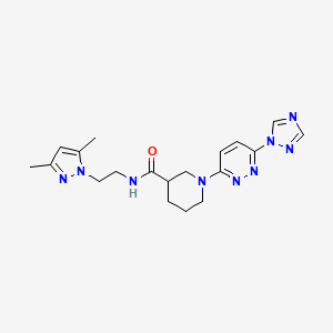 B2602224 1-(6-(1H-1,2,4-triazol-1-yl)pyridazin-3-yl)-N-(2-(3,5-dimethyl-1H-pyrazol-1-yl)ethyl)piperidine-3-carboxamide CAS No. 1797092-52-4
