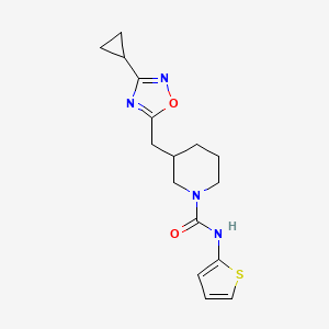 molecular formula C16H20N4O2S B2602273 3-((3-cyclopropyl-1,2,4-oxadiazol-5-yl)methyl)-N-(thiophen-2-yl)piperidine-1-carboxamide CAS No. 1705549-84-3