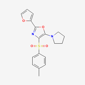 molecular formula C18H18N2O4S B2602274 2-(Furan-2-yl)-5-(pyrrolidin-1-yl)-4-tosyloxazole CAS No. 823829-58-9