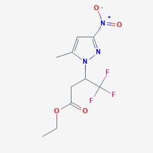 molecular formula C10H12F3N3O4 B2602275 Ethyl 4,4,4-trifluoro-3-(5-methyl-3-nitropyrazol-1-yl)butanoate CAS No. 2054953-51-2
