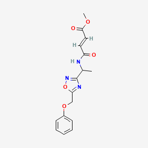 molecular formula C16H17N3O5 B2602279 Methyl (E)-4-oxo-4-[1-[5-(phenoxymethyl)-1,2,4-oxadiazol-3-yl]ethylamino]but-2-enoate CAS No. 2411337-02-3