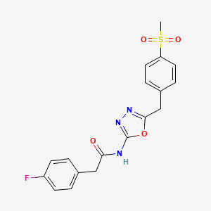 molecular formula C18H16FN3O4S B2602282 2-(4-fluorophenyl)-N-(5-(4-(methylsulfonyl)benzyl)-1,3,4-oxadiazol-2-yl)acetamide CAS No. 1171977-83-5