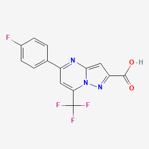 molecular formula C14H7F4N3O2 B2602284 5-(4-氟苯基)-7-(三氟甲基)吡唑并[1,5-a]嘧啶-2-羧酸 CAS No. 310451-82-2