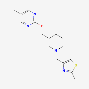 molecular formula C16H22N4OS B2602288 5-Methyl-2-({1-[(2-methyl-1,3-thiazol-4-yl)methyl]piperidin-3-yl}methoxy)pyrimidine CAS No. 2379975-07-0