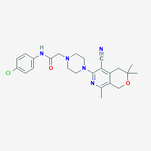 molecular formula C24H28ClN5O2 B260229 N-(4-chlorophenyl)-2-[4-(5-cyano-3,3,8-trimethyl-3,4-dihydro-1H-pyrano[3,4-c]pyridin-6-yl)-1-piperazinyl]acetamide 