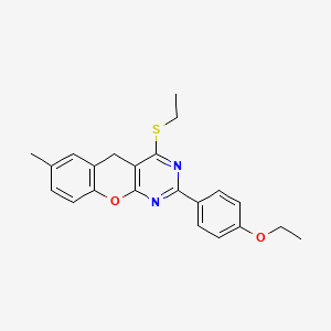 molecular formula C22H22N2O2S B2602296 2-(4-ethoxyphenyl)-4-(ethylsulfanyl)-7-methyl-5H-chromeno[2,3-d]pyrimidine CAS No. 872208-78-1